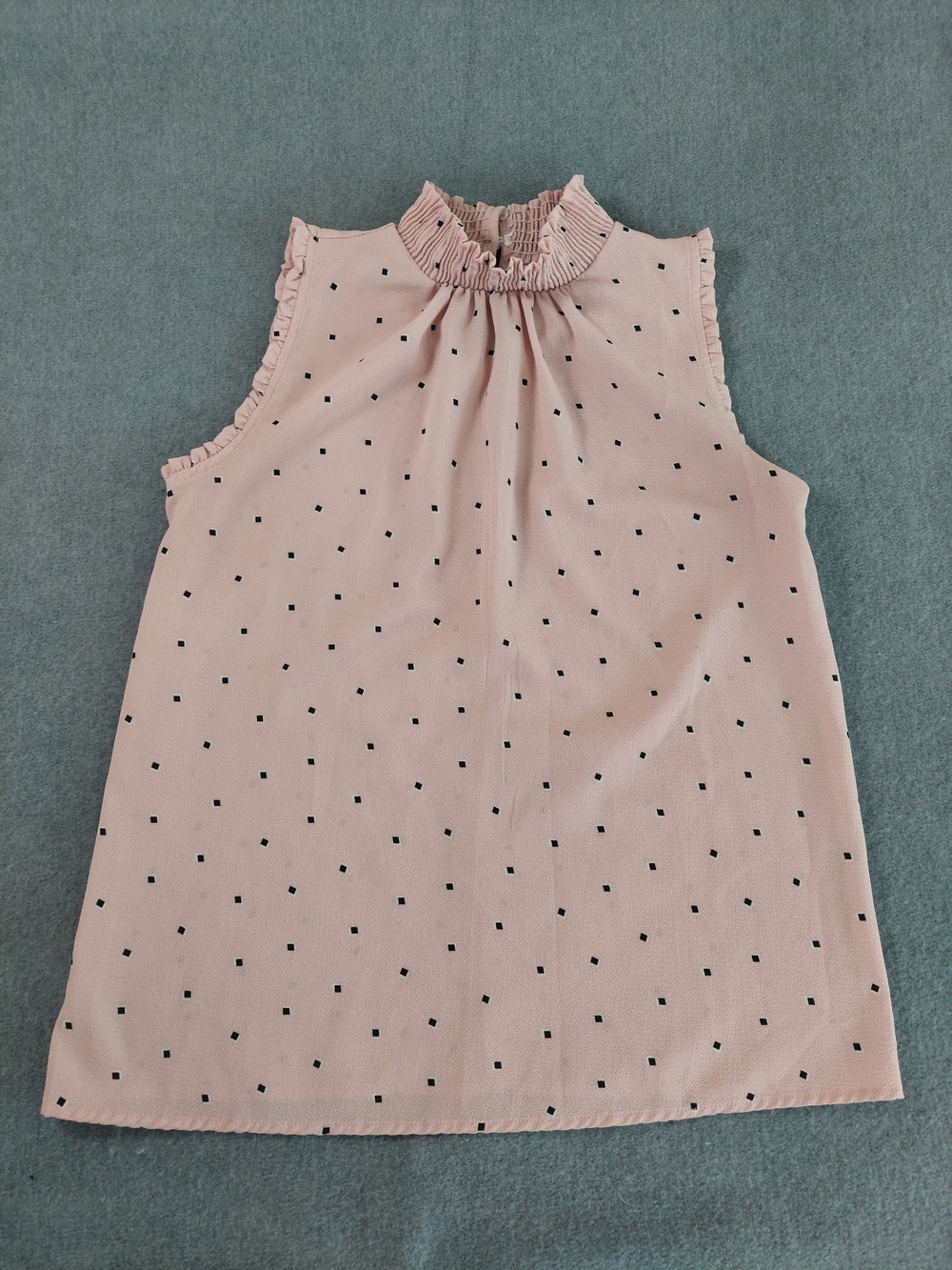 LAVISH Pink Polka Dot Ruffle Mock Neck Sleeveless Blouse Top M - Picture 2 of 5